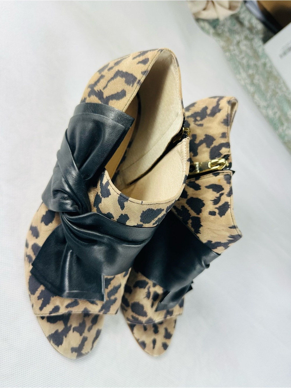 Leopard Print Peep-Toe Heels with Black Bow Accent - Picture 15 of 15